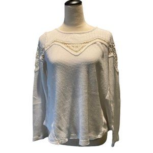 Free People Day Dream Lace Long Sleeve Thermal White Women's Size S*